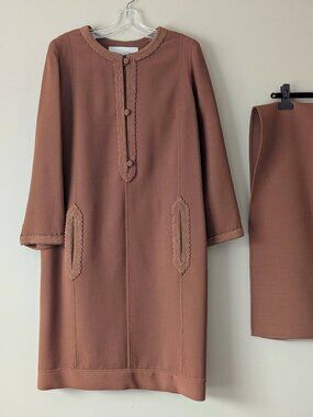 Vtg  1970s-80s OSCAR DE LA RENTA Wool Kaftan & Scarf Set / Estate Find / Sz 14